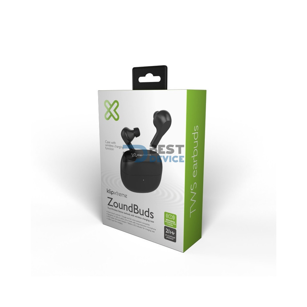 AURICULAR KLIP XTREME EARPHONE KTE-250BK ZOUNDBUDS BT/MIC/TWS/TOUCH/QI/IPX4/NEG