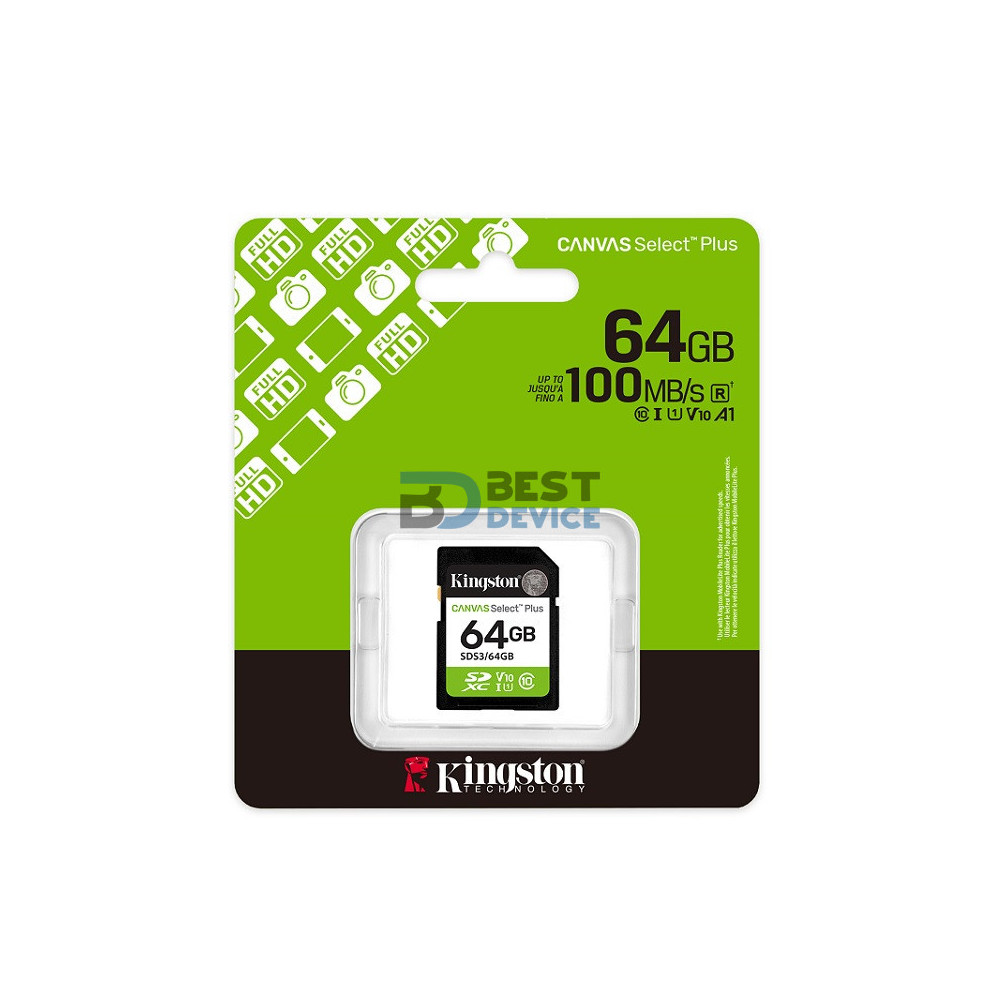 MEMORIA SD KINGSTON 64GB SDS3/64GB 100 CANVAS SELECT PLUS SDXC CLASS 10