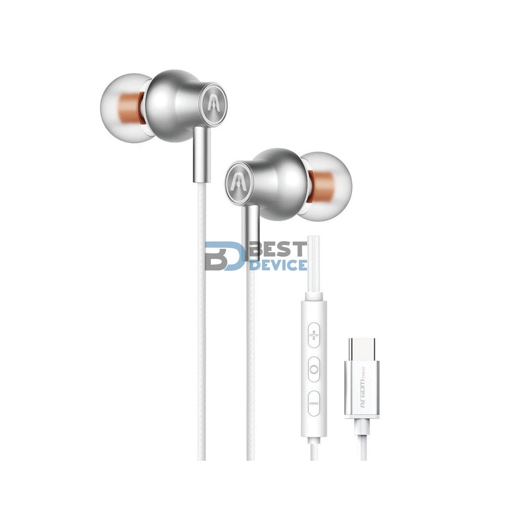 AURICULAR ARGOMTECH ARG-HS-2030WT TIPO-C MIC BLANCO/PLATA