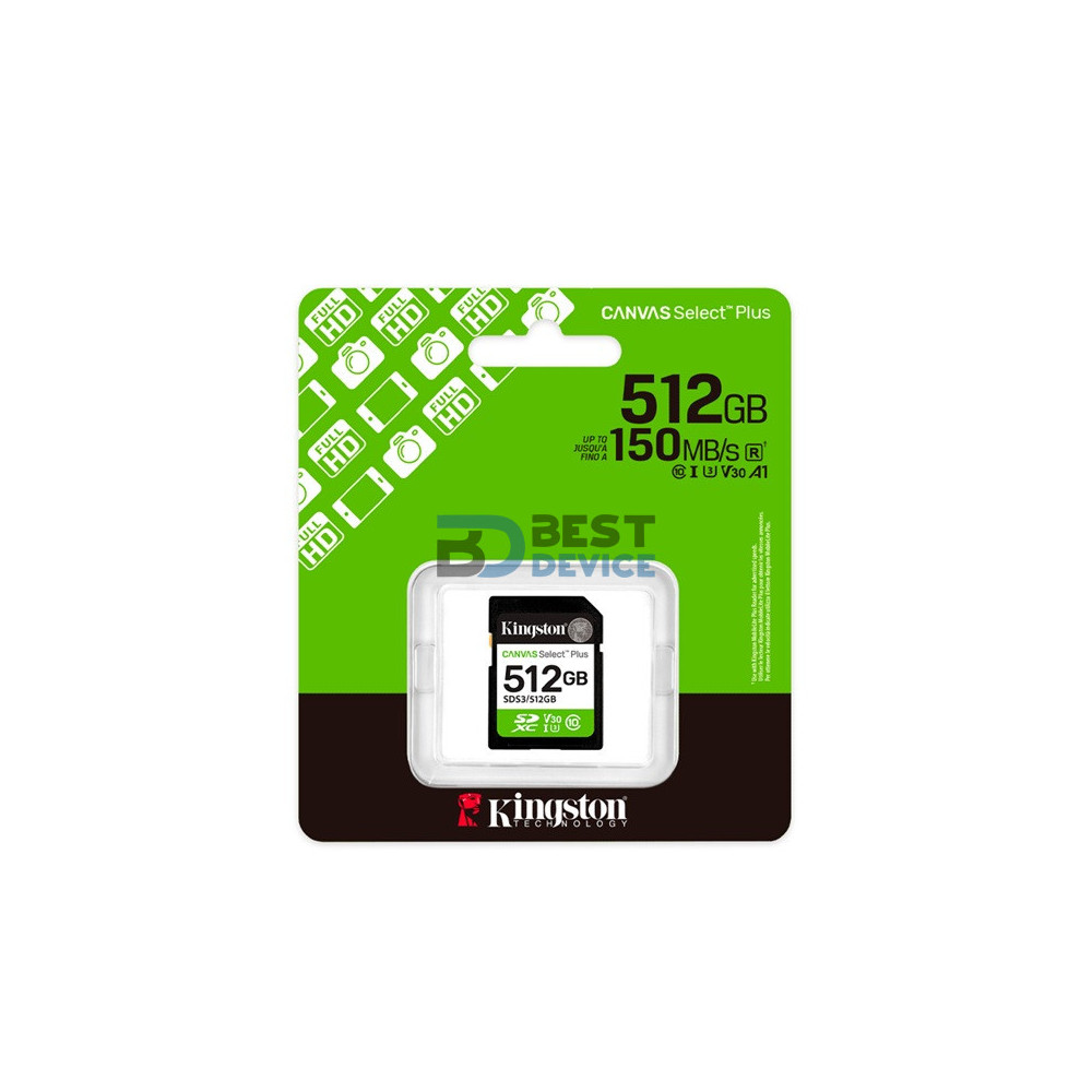 MEMORIA SD KINGSTON 512GB SDS3/512GB CANVAS SELECT PLUS CLASS 10