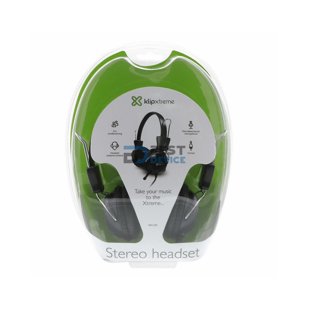 AURICULAR KLIP XTREME HEADSET KSH-320 STEREO C/CONT VOL MIC/3.5MM/2 JACK/NEG