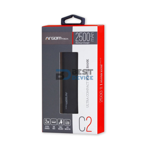 CARGADOR PORTÁTIL ARGOMTECH ARG-PB-1130BK 2500 MAH NEGRO