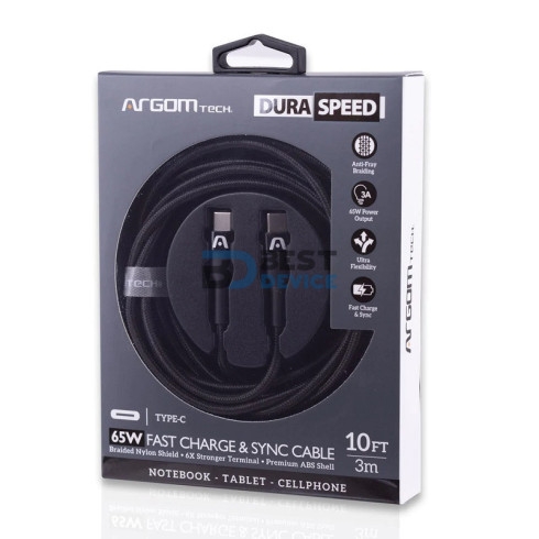 CABLE ARGOMTECH ARG-CB-0048BK FAST CHARGE TYPE C 65W 3M