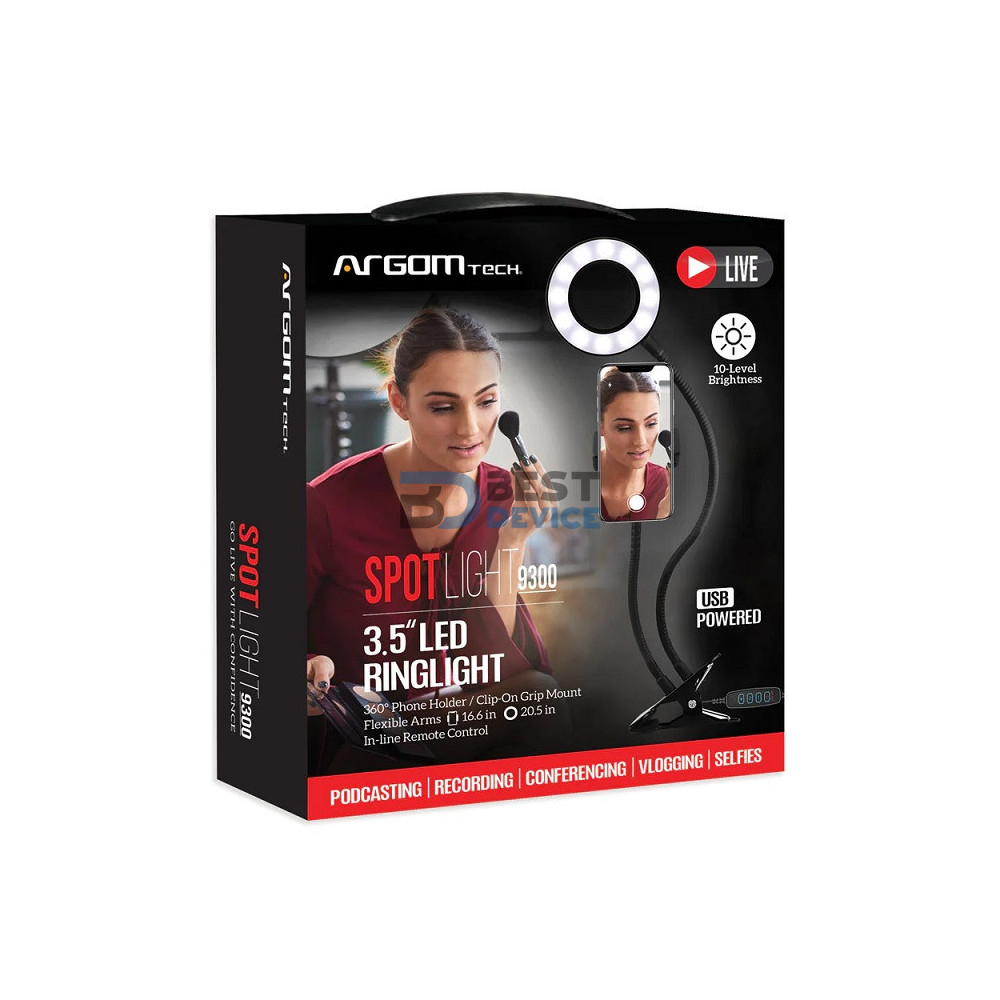 SPOTLIGHT ARO ARGOMTECH CON SOPORTE PARA CELULAR ARG-LP-9300BK