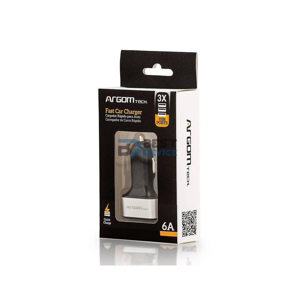 CARGADOR PARA AUTO ARGOMTECH ARG-AC-0113BK 3P USB