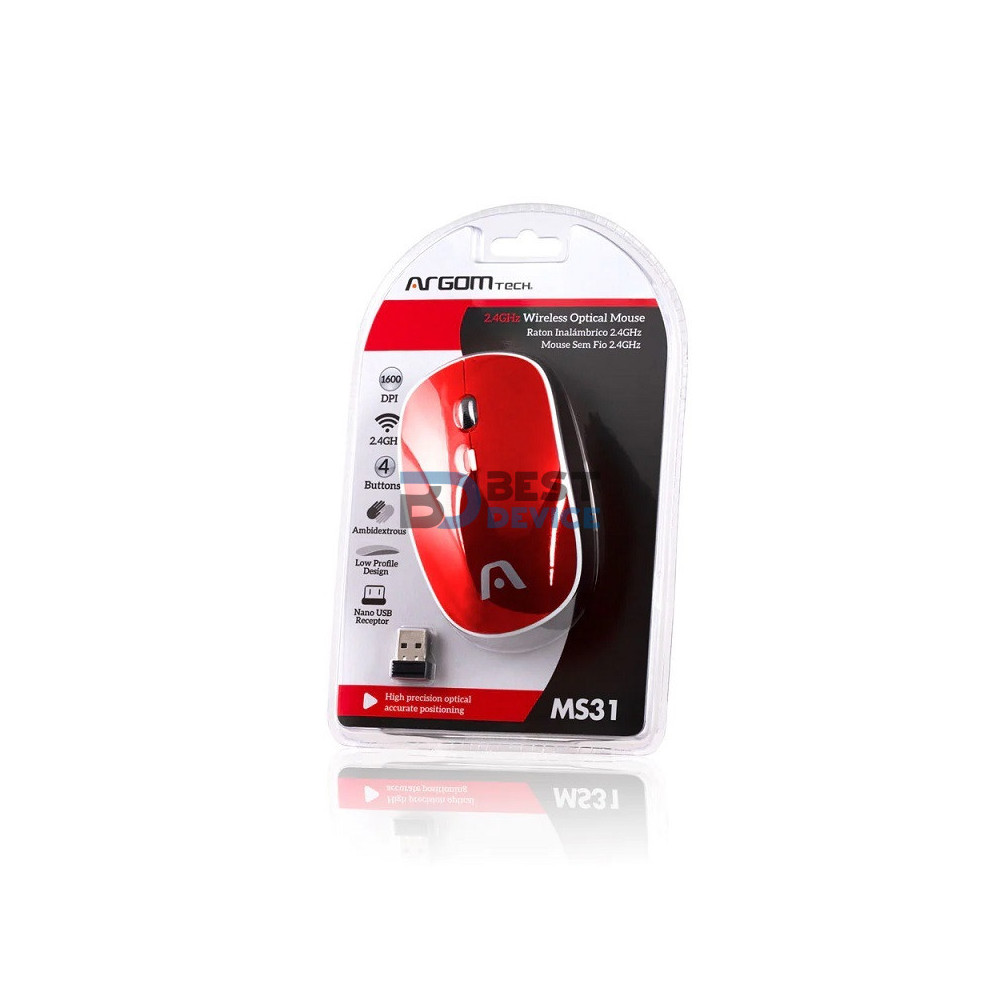 MOUSE ARGOMTECH ARG-MS-0031RD WIR ROJO