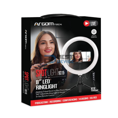 SPOTLIGHT ARO ARGOMTECH ARG-LP-9315BK CON TRIPODE Y SOPORTE PARA CELULAR