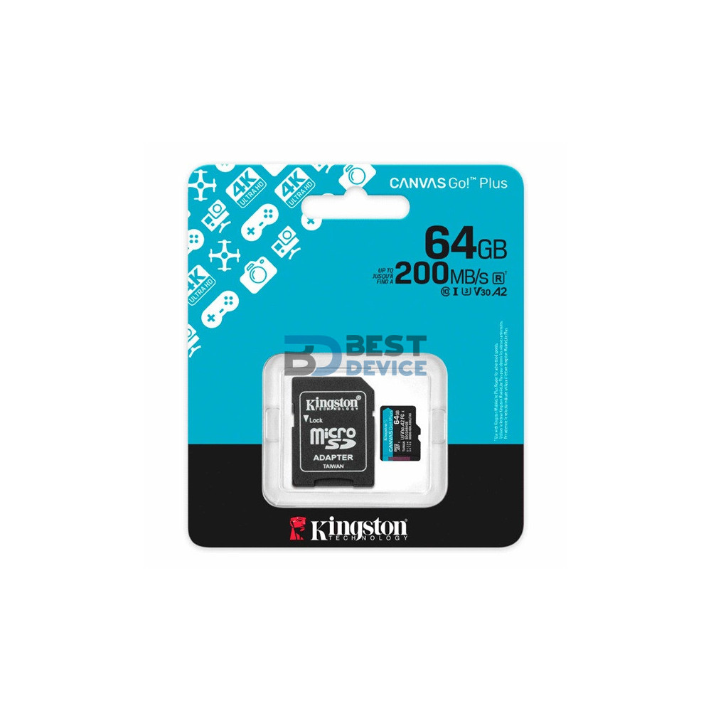 MEMORIA MICRO SD KINGSTON 64GB SDCG4/64GB CANVAS GO PLUS CON ADAPTADOR