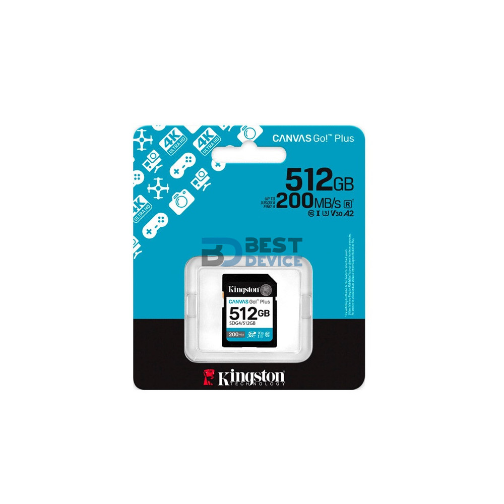 MEMORIA SD KINGSTON 512GB SDG4/512GB CANVAS GO PLUS CLASS 10