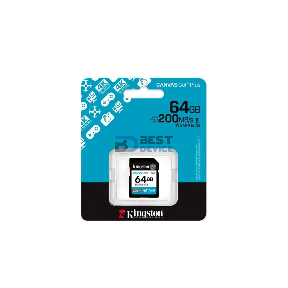 MEMORIA SD KINGSTON 64GB SDG4/64GB CANVAS GO PLUS CLASS 10