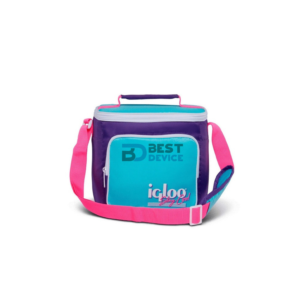 BOLSA TÉRMICA IGLOO 9 LATAS RETRO SQUARE LUNCH PURPURA CON CELESTE 66060