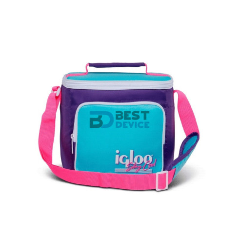 BOLSA TÉRMICA IGLOO 9 LATAS RETRO SQUARE LUNCH PURPURA CON CELESTE 66060
