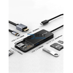 FTX HUB FTX-HUBT4-PB USB-C 3.0/6 EN 1 4K/5GBPS/SD NEGRO
