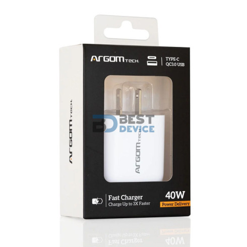 CARGADOR ARGOMTECH ARG-AC-0115WT DUAL RAPIDO TYPE-CY USB 38W