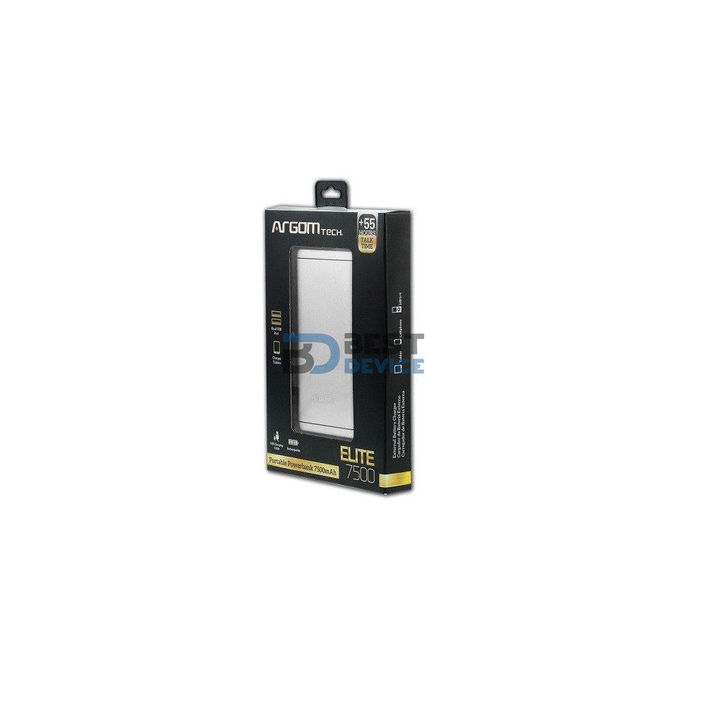 CARGADOR PORTÁTIL ARGOMTECH ARG-PB-1125SL 7500 MAH PLATA