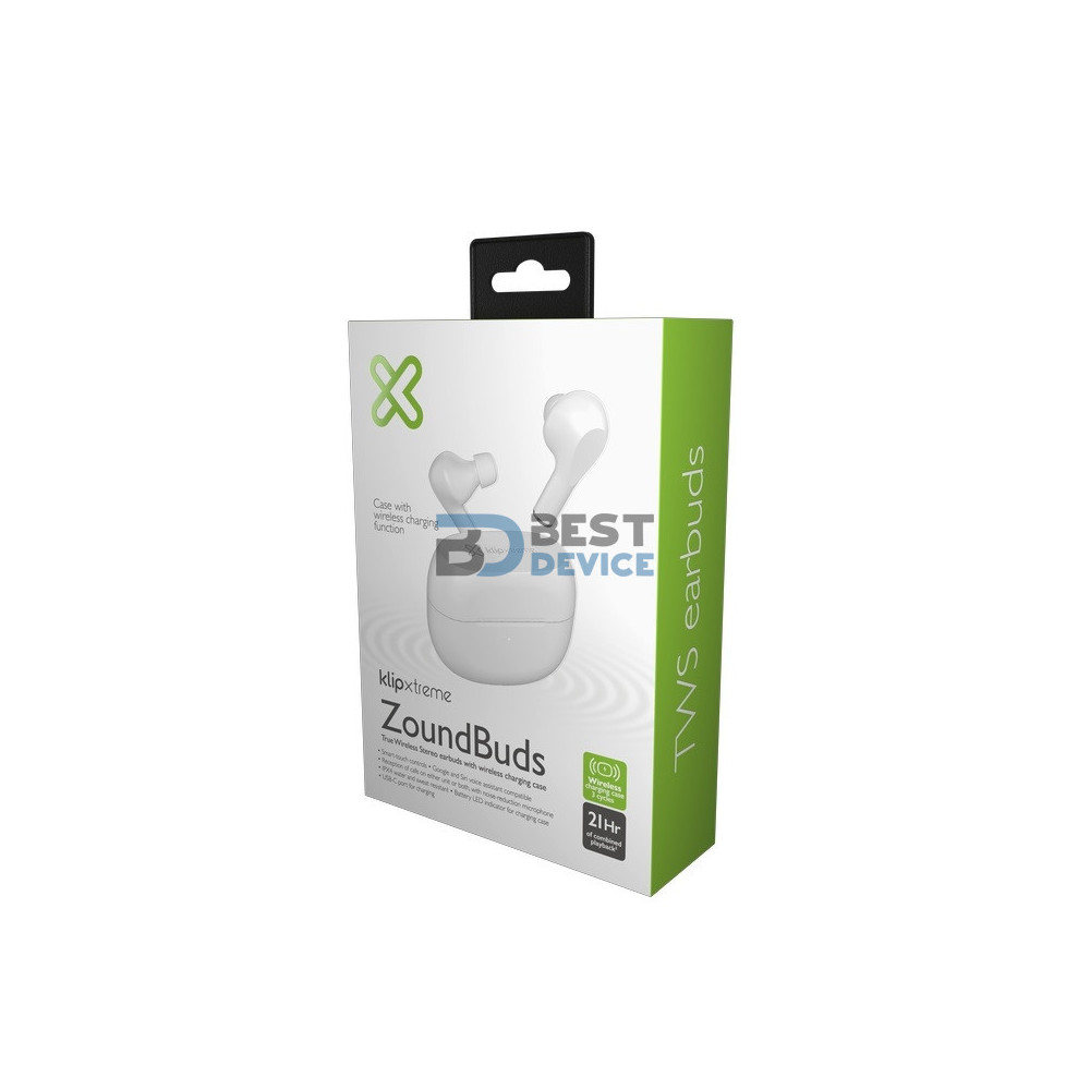 AURICULAR KLIP XTREME EARPHONE KTE-250WH ZOUNDBUDS BT/MIC/TWS/TOUCH/QI/IPX4/BLANC
