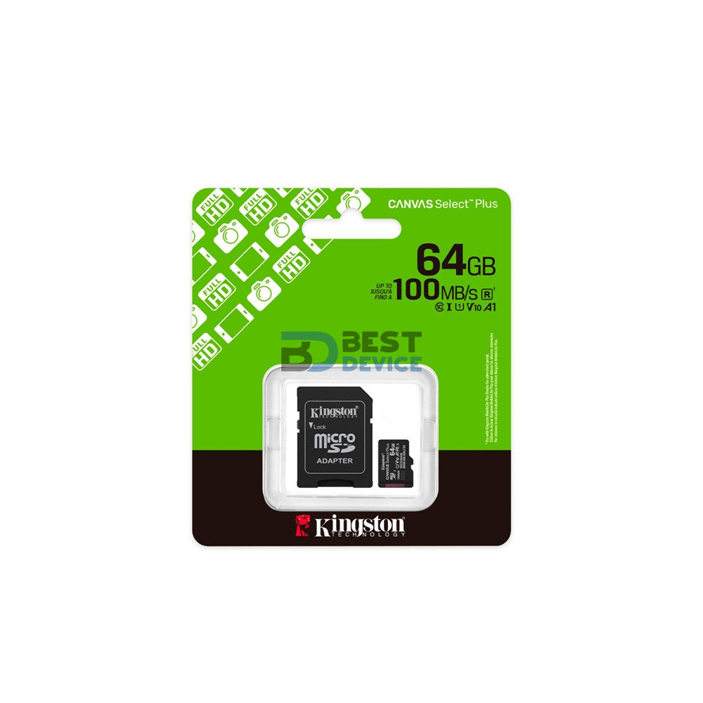 MEMORIA MICRO SD KINGSTON 64GB SDCS3/64GB CANVAS SELECT PLUS CON ADAPTADOR