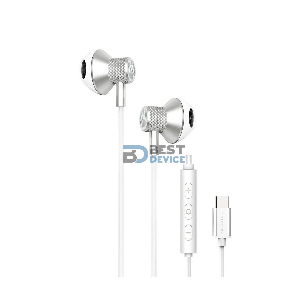 AURICULAR ARGOMTECH ARG-HS-2032WT TIPO-C MIC BLANCO/PLATEADO