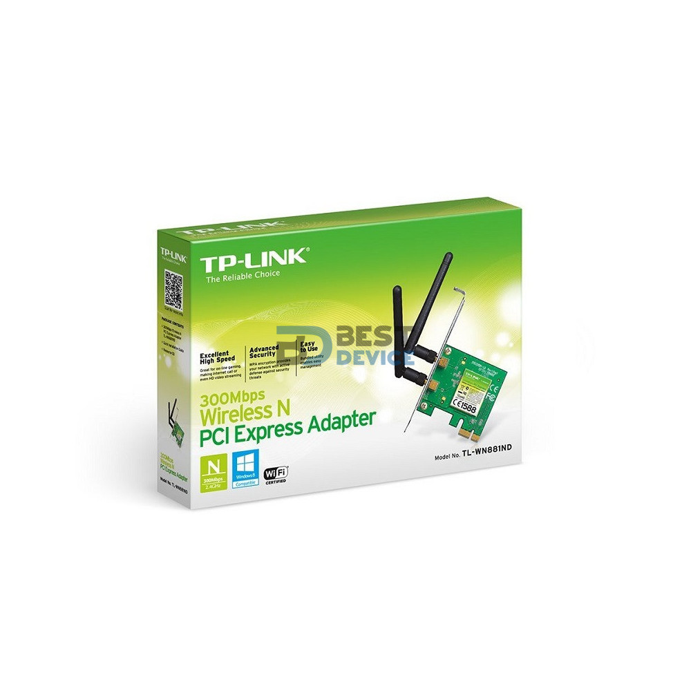 ADAPTADOR INALÁMBRICO TP-LINK PCIe TL-WN881ND 300MBPS WIR