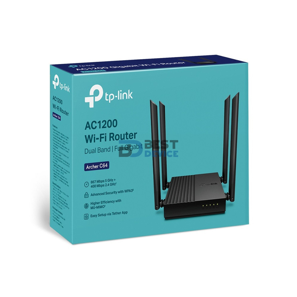 ROUTER TP-LINK ARCHER C64 AC1200 DUAL BAND WIFI MU