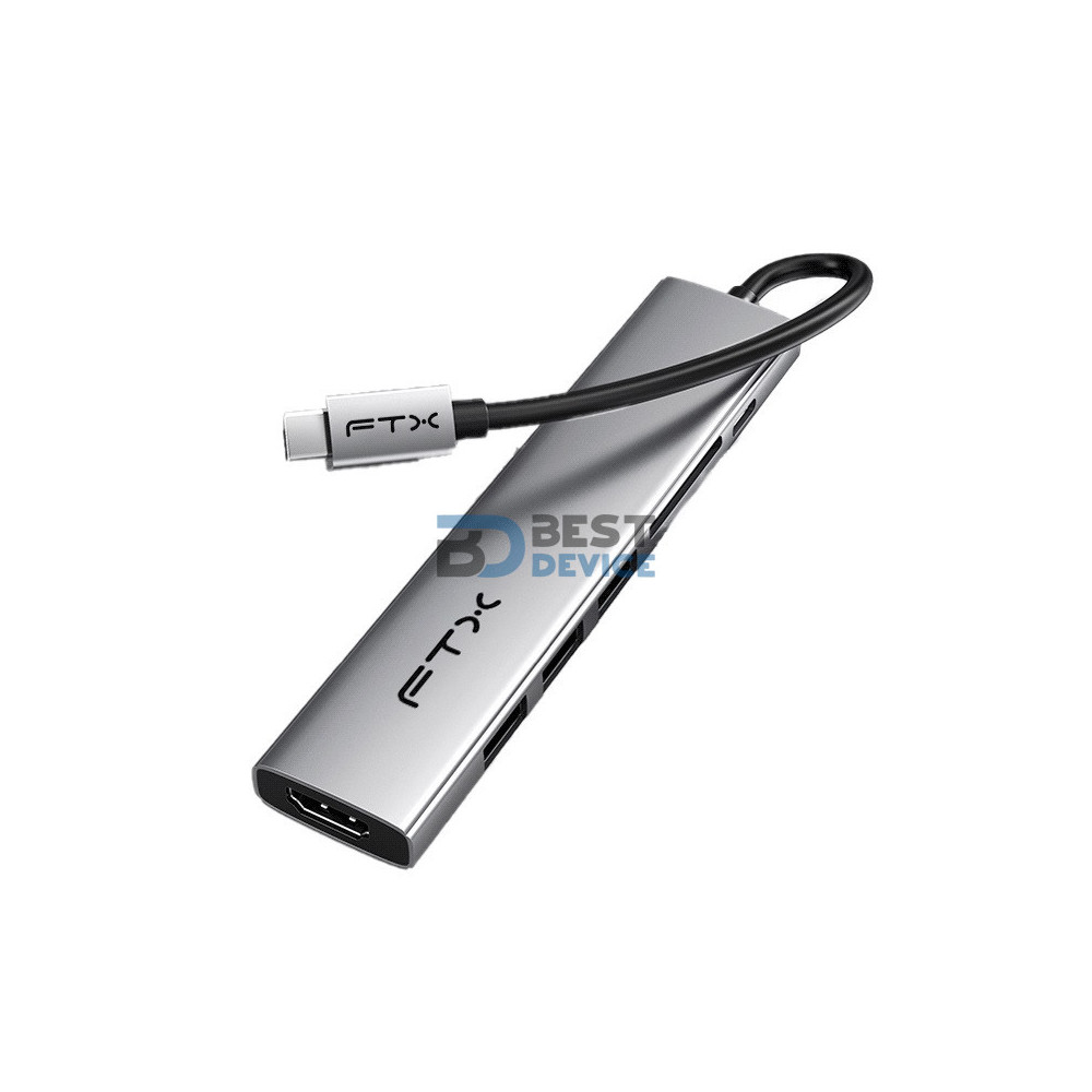FTX HUB FTX-HBP2-AG7 USB-C 3.0/7 EN 1  4K/5GBPS/HDMI/USB/SD-TF GRIS