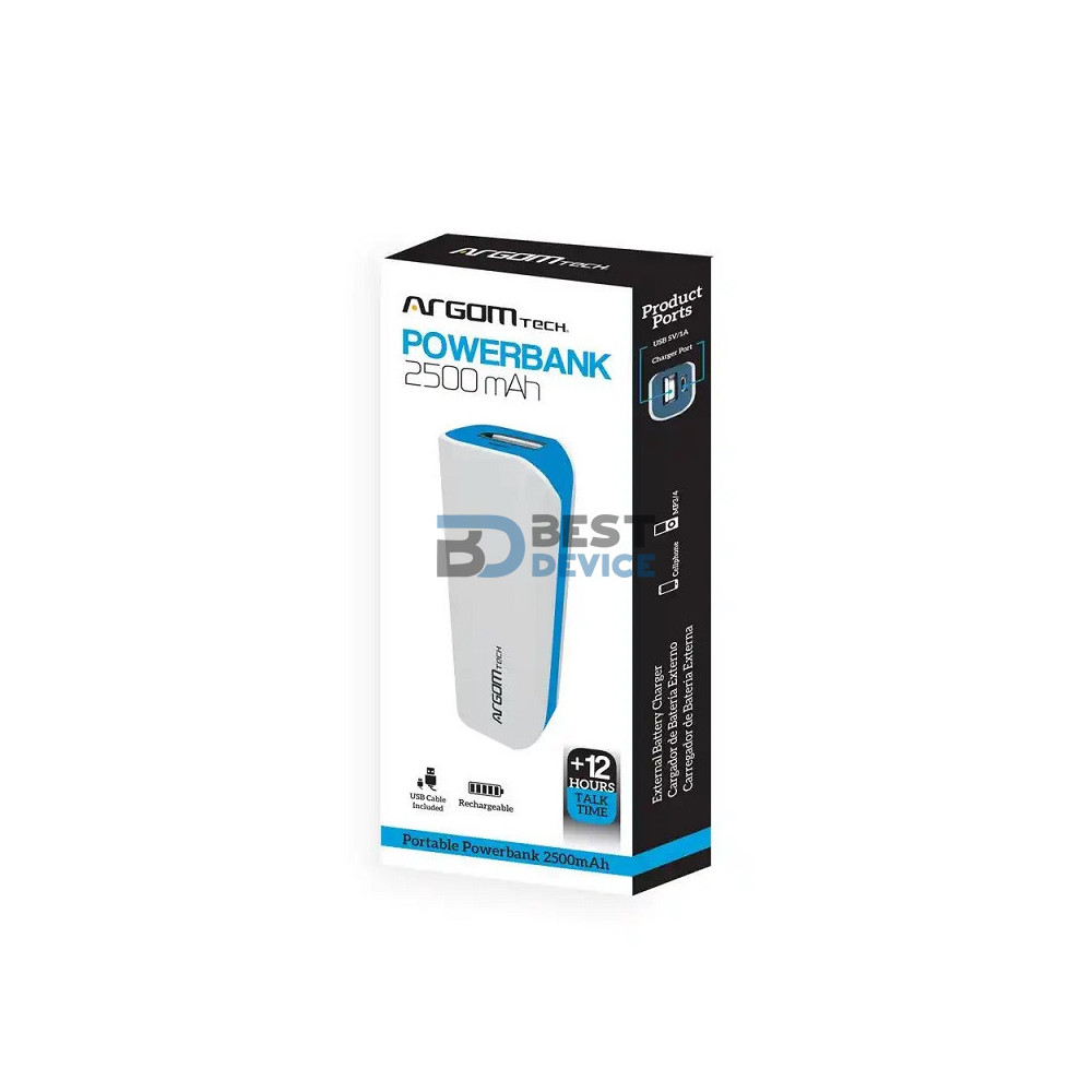 CARGADOR PORTÁTIL ARGOMTECH ARG-AC-0233L 2500 MAH USB AZUL