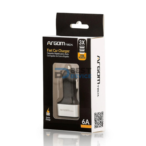 CARGADOR PARA AUTO ARGOMTECH ARG-AC-0113BK 3P USB