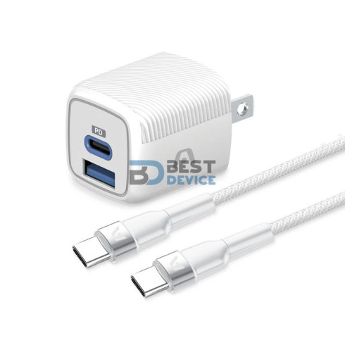 CARGADOR ARGOMTECH ARG-AC-0155WT TYPE C+USB