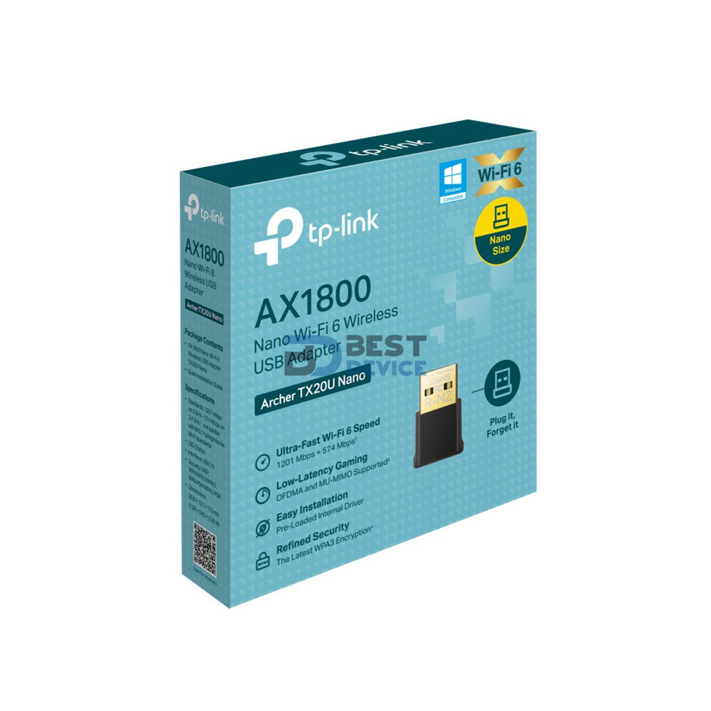 ADAPTADOR TP-LINK WIFI 6 ARCHER TX20U NANO AX1800