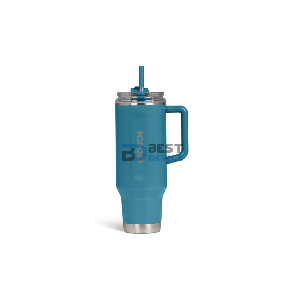 VASO TÉRMICO IGLOO 1.2L SSTL FLIP 'N' SIP TRAVEL MUG AZUL MODERNO 71228 CON PAJITA