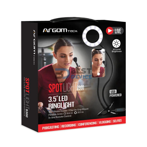 SPOTLIGHT ARO ARGOMTECH CON SOPORTE PARA CELULAR ARG-LP-9300BK