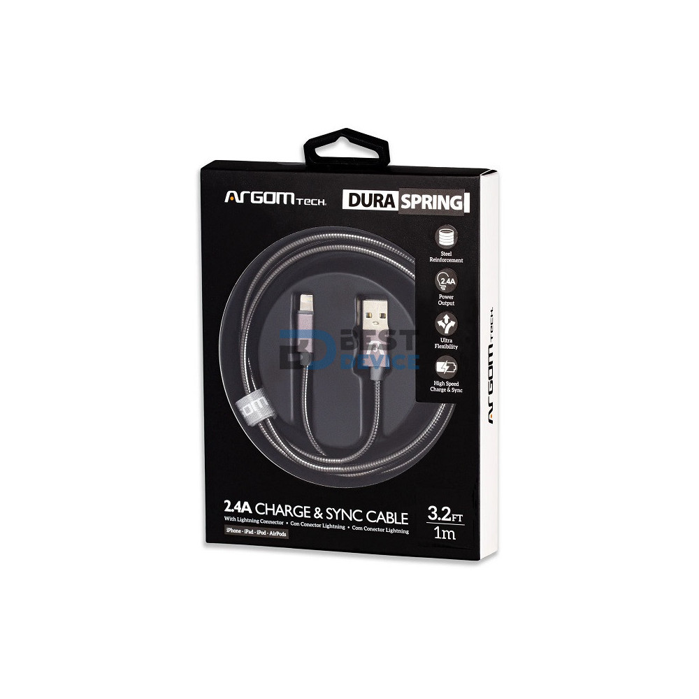 CABLE ARGOMTECH ARG-CB-0027GR LIGHTNING USB 2.0 METAL