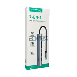 FTX HUB FTX-HBP2-AG7 USB-C 3.0/7 EN 1 4K/5GBPS/HDMI/USB/SD-TF GRIS