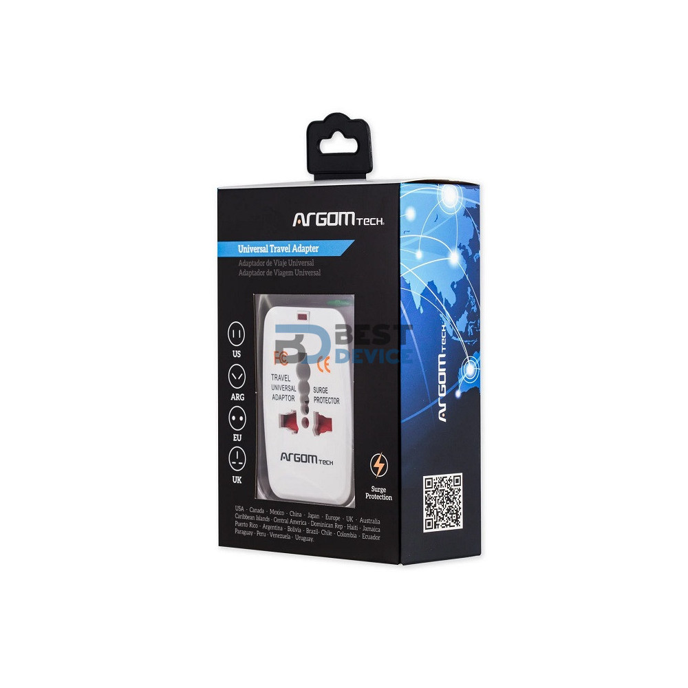 ADAPTADOR ARGOMTECH ARG-AC-0297WT DE VIAJE UNIVERSAL