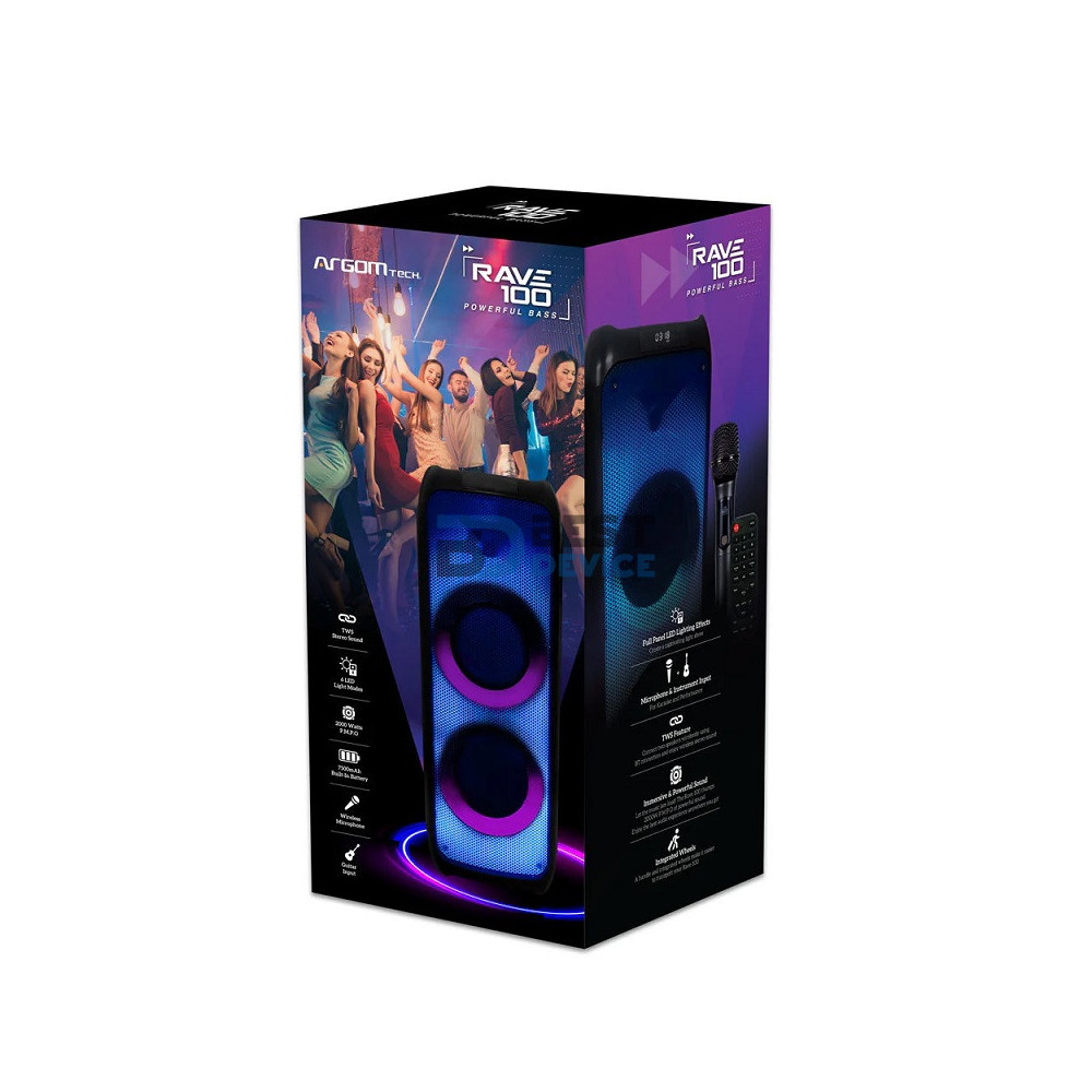PARLANTE ARGOMTECH ARG-SP-4010BK RAVE 100 FLAME LED BT