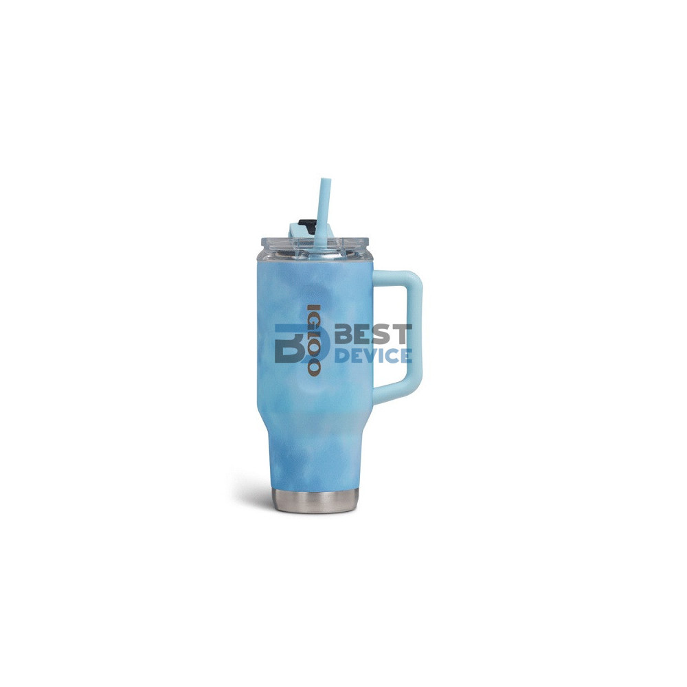 VASO TÉRMICO IGLOO 950ML SSTL FLIP 'N' SIP TRAVEL MUG ICE DYE AZUL 71309 CON PAJITA