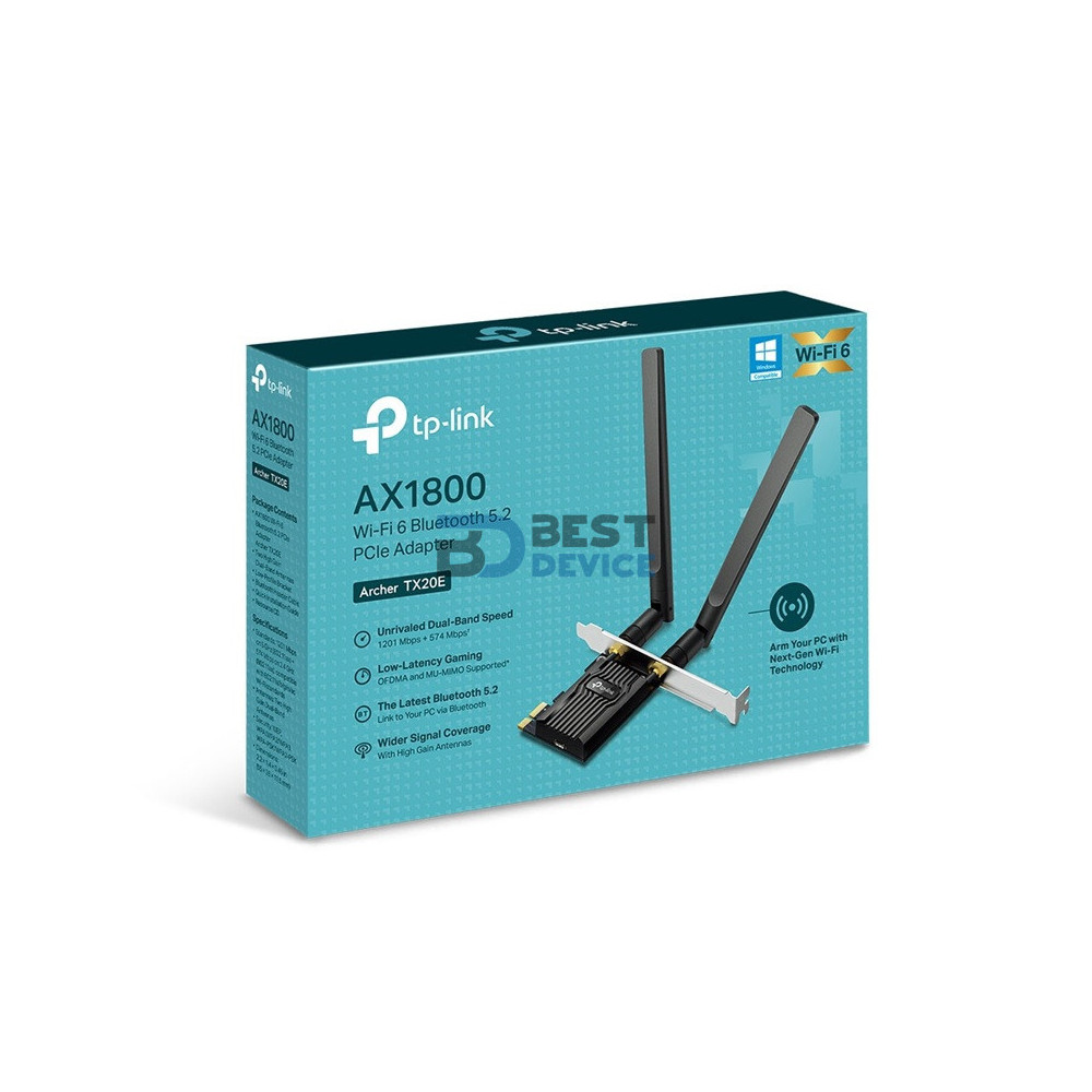 ADAPTADOR TP-LINK ARCHER TX20E WIFI 6 AX1800/BT