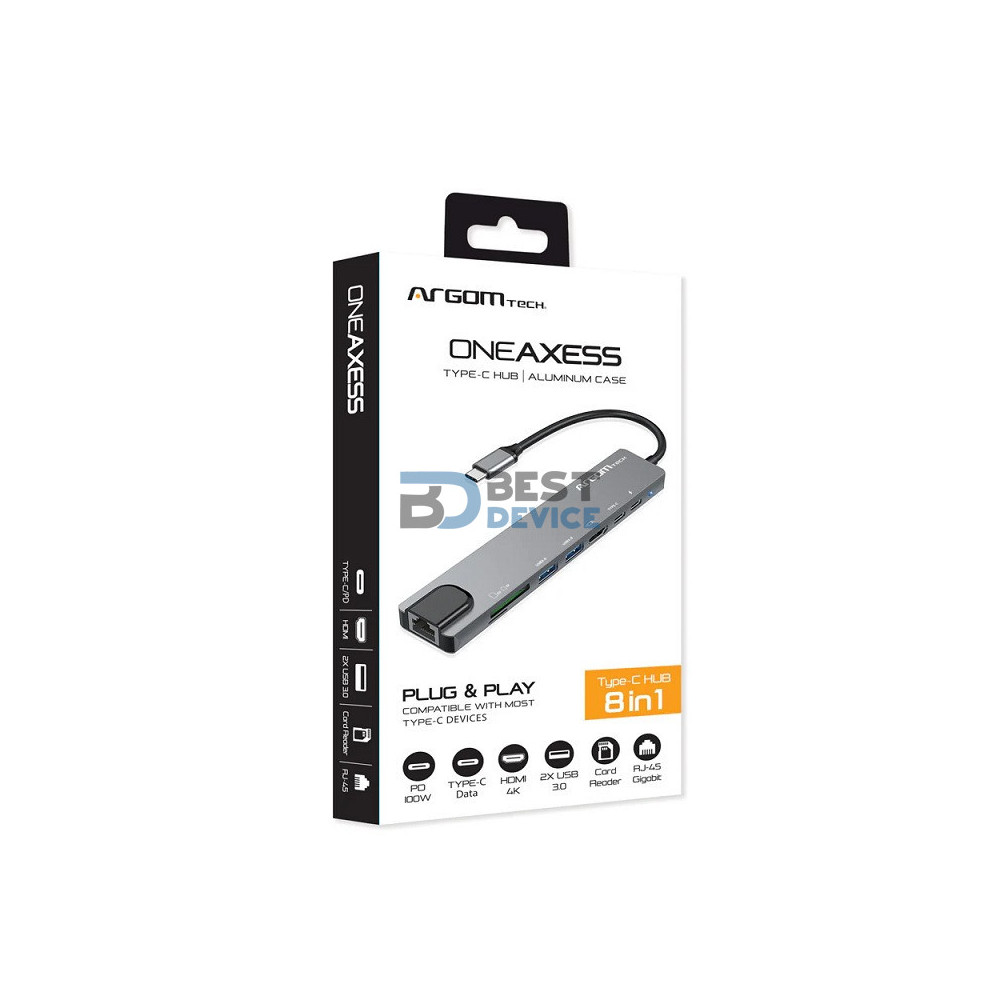 ADAPTADOR ARGOMTECH ARG-UB-0093 8 EN 1 TIPO C 2 PUERTOS