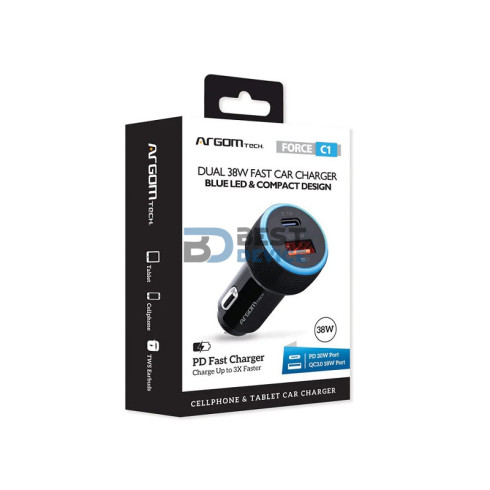 CARGADOR PARA AUTO ARGOMTECH ARG-AC-0118BK PD TIPO-C+USB