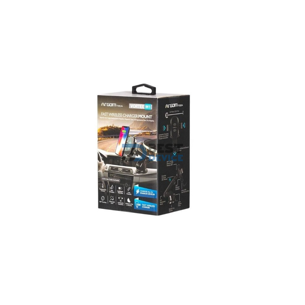 SOPORTE ARGOMTECH CON CARGADOR INALÁMBRICO DE CELULAR PARA AUTO ARG-AC-0160BK