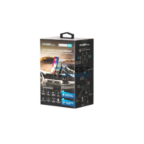 SOPORTE ARGOMTECH CON CARGADOR INALÁMBRICO DE CELULAR PARA AUTO ARG-AC-0160BK