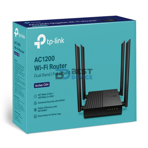 ROUTER TP-LINK ARCHER C64 AC1200 DUAL BAND WIFI MU