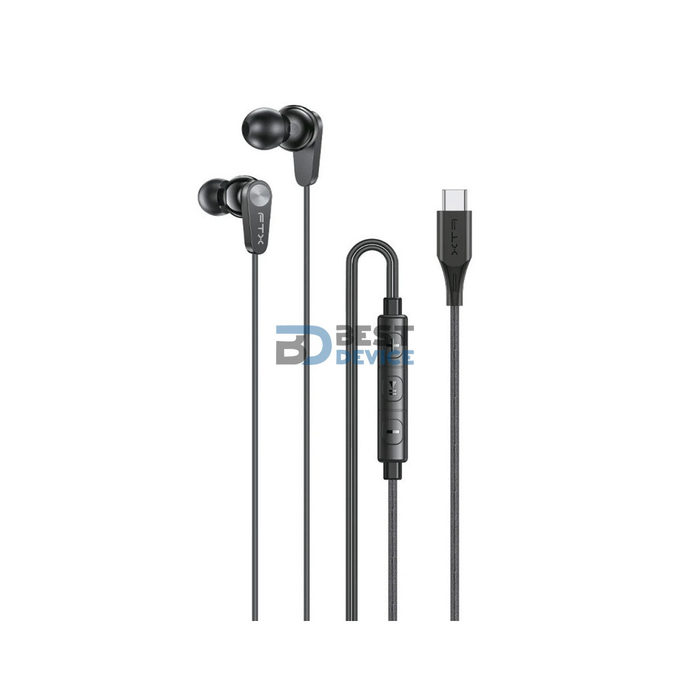 AURICULAR CON MICROFONO FTX E21C-BK CON CABLE USB-C DE 1.2 METROS NEGRO