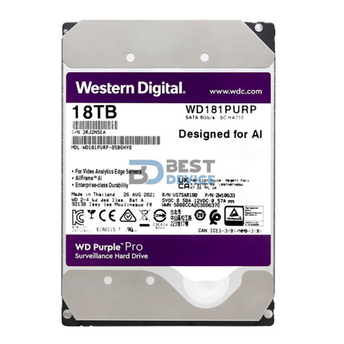 DISCO DURO WESTERN DIGITAL 18 TB PURPLE PRO 7200 512MB WD181PURP SURVEILLANCE 