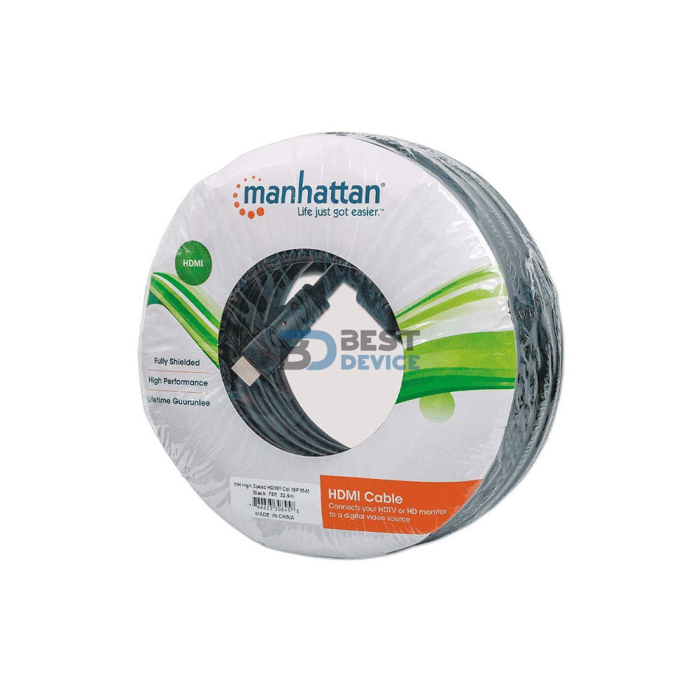 CABLE HDMI-HDMI M/M 22.5M MANHATTAN 308458 4K/30HZ/3D NEGRO CABLE HDMI-HDMI M/M 22.5M MANHATTAN 308458 4K/30HZ/3D NEGRO