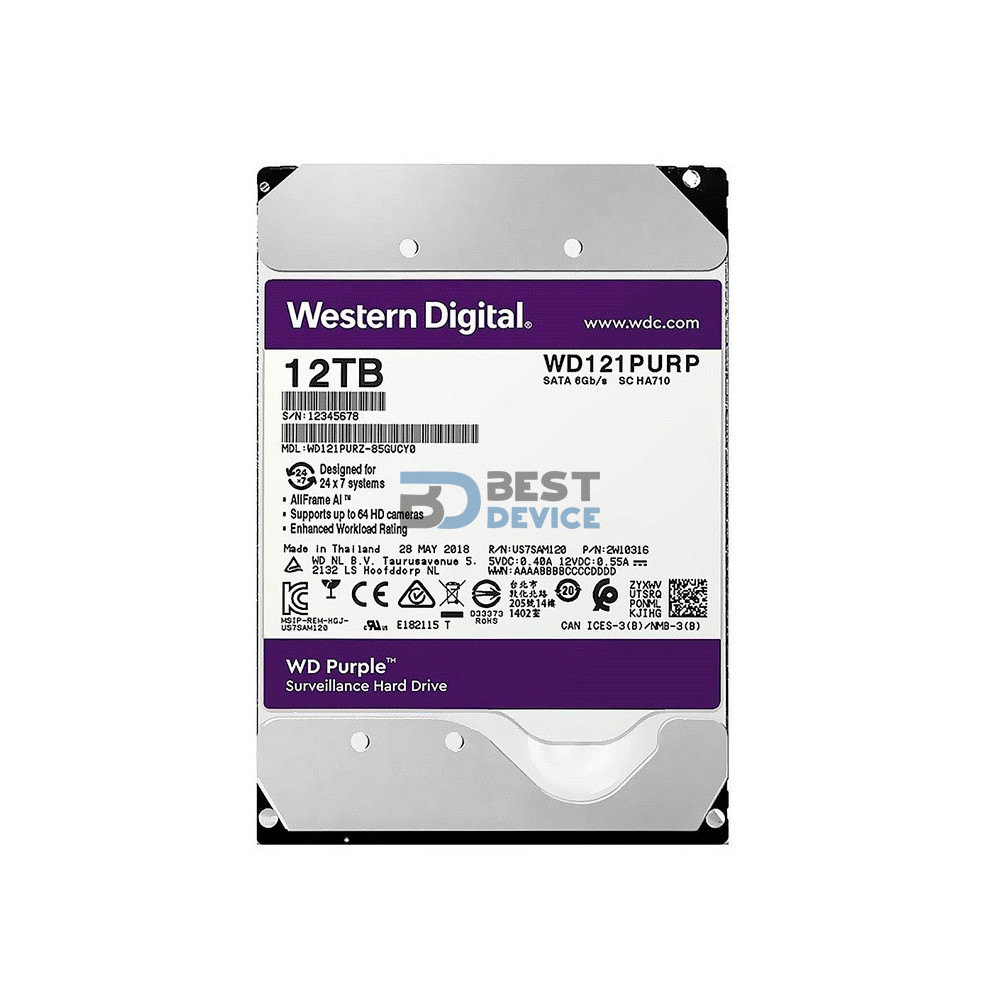 DISCO DURO WESTERN DIGITAL 12 TB PURPLE PRO 7200 256MB WD121PURP SURVEILLANCE DISCO DURO WESTERN DIGITAL 12 TB PURPLE PRO 7200 256MB WD121PURP SURVEILLANCE