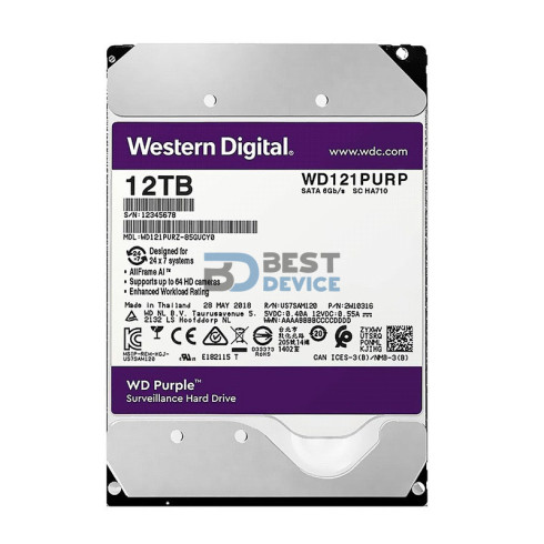 DISCO DURO WESTERN DIGITAL 12 TB PURPLE PRO 7200 256MB WD121PURP SURVEILLANCE