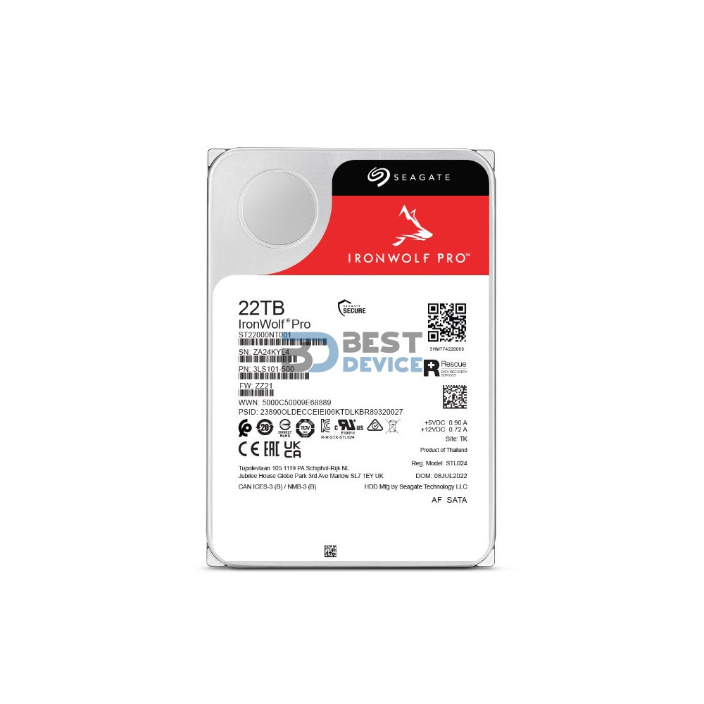 DISCO DURO SEAGATE 22 TB IRONWOLF PRO SATA 3 7200 512MB ST22000NT001 DISCO DURO SEAGATE 22 TB IRONWOLF PRO SATA 3 7200 512MB ST22000NT001