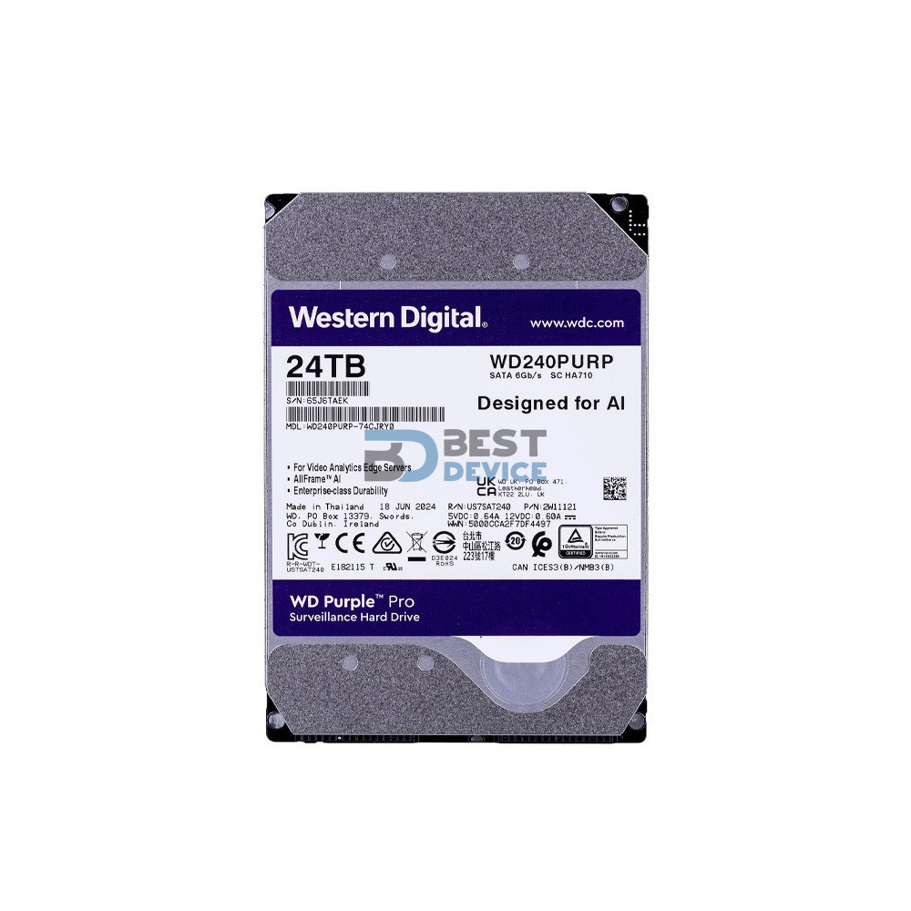 DISCO DURO WESTERN DIGITAL 24 TB PURPLE PRO 7200 512MB WD240PURP SURVEILLANCE DISCO DURO WESTERN DIGITAL 24 TB PURPLE PRO 7200 512MB WD240PURP SURVEILLANCE
