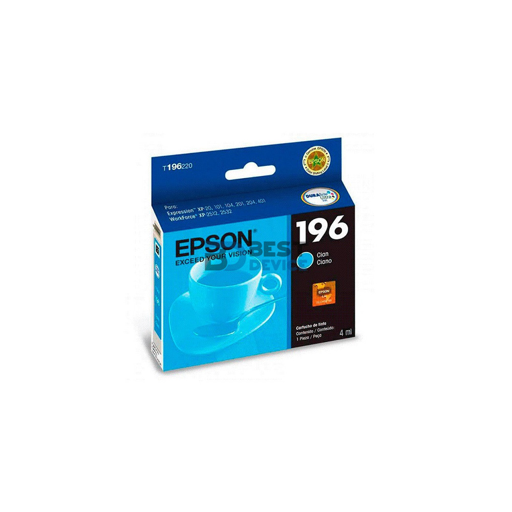 TINTA EPSON EXPRESSION T196220-AL CIANO P/XP-20-10X-20X-401/WF25XX 4ML TINTA EPSON EXPRESSION T196220-AL CIANO P/XP-20-10X-20X-401/WF25XX 4ML